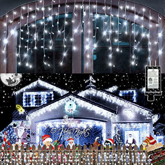 66Ft Christmas Lights Decorations Outdoor, 640 LED 8 Modes Curtain Fairy  Lights