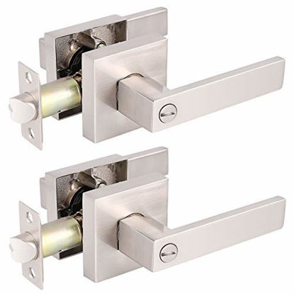 Picture of 2 Pack Square Door Levers, Bedroom/Bathroom Door Knobs, Privacy Door Locks Interior Door Handles, Satin Nickel Finished,Heavey Duty