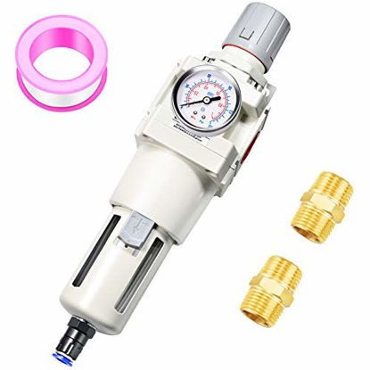 Picture of Tailonz Pneumatic 3/4 Inch NPT Automatic Drainage Air Filter Pressure Regulator Combo Piggyback, Air Tool Compressor Filter with Gauge AW4000-06D