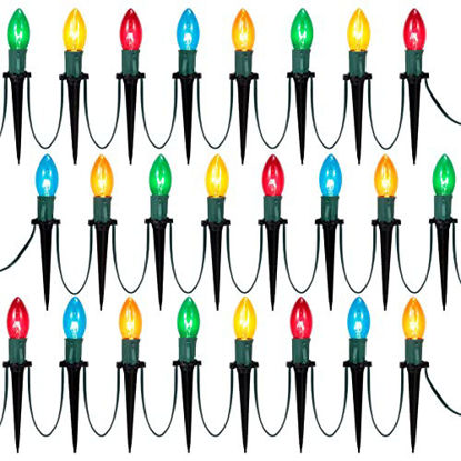 Picture of 30.75ft 24 Packs Christmas Multicolored Pathway Marker String Lights with Stakes for Holiday Time Outside Yard Garden Decor, Christmas Decor ,Christmas Party, Holiday Decor, Walkway