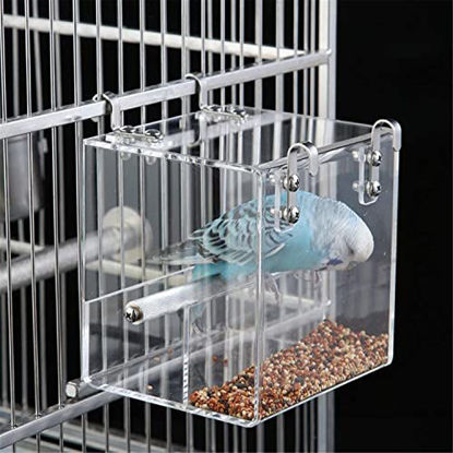Picture of Automatic Bird Feeder No Mess Bird Cage Pet Feeder Seed Food Container for Parakeet Canary Cockatiel Parrot Finch Canary Acrylic (Large)