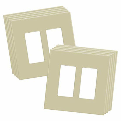 Picture of ENERLITES Screwless Decorator Wall Plates Child Safe Outlet Covers, Midway Size 2-Gang, Unbreakable Polycarbonate Thermoplastic, SI8832M-I-10PCS, Matte Finish, Ivory