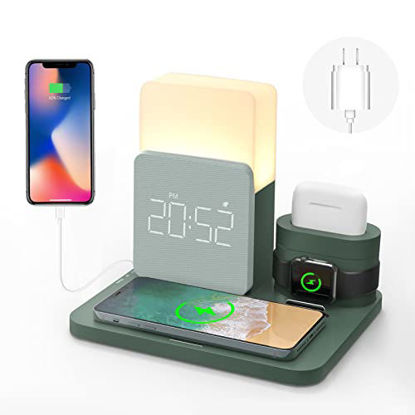 Picture of Wireless Charging Station, Upgraded 4 in 1 Fast Wireless Charger 15W Max with Alarm Clock and Table Lamp, for iPhone 13/13 Pro/13 Mini/13 Pro Max/12 pro, Samsung, AirPods(QC3.0 Adapter Included)