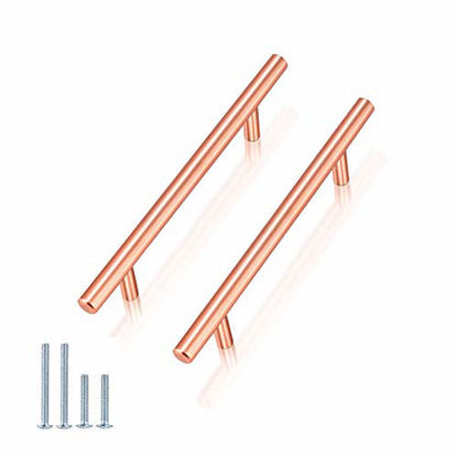 Picture of 25 Pack - Cabinet Pulls Rose Gold FinishSolid Stainless Steel Euro T Bar Style3 3/4inch 96mm Hole SpacingDrawer Dresser Handles Cupboard Chest Door Kitchen Hardware,Diameter 10mm(2/5 Inch)