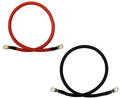 Picture of 4/0 AWG Gauge Red + Black Pure Copper Battery Inverter Cables Solar, RV, Car, Boat 2 feet 3/8 in Lugs