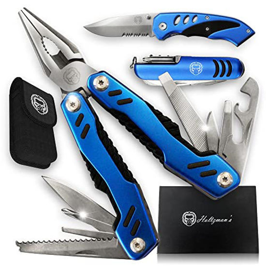  3 Piece Pocket Multitool Gift Set for Him-Stainless Steel  Survival Multi Tool for Men - Clip to Belt & Backpack - Utility Knife  Multitool, Pliers & Pocket Knife - Hiking, Camping
