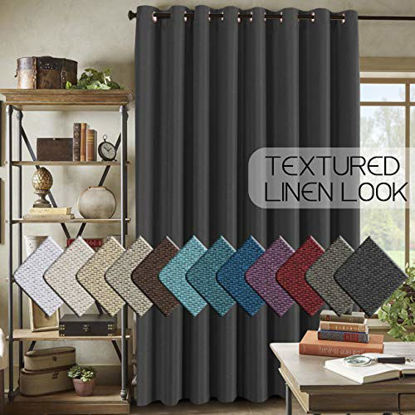 Picture of Room Darkening Linen Curtain for Sliding Door (100" W x 108" L) Extra Wide Primitive Burlap Textured Linen Room Divider Curtain for Living Room/Patio (9ft Tall by 8.5ft Wide, Charcoal Gray)