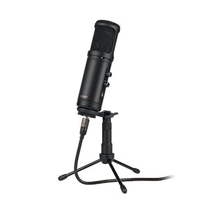 Picture of AUKEY Condenser Microphone for Recording, USB Cardioid Microphone with 3.5mm Headphone Jack, and Tripod Stand for PC and Computer