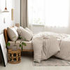 Picture of JELLYMONI 100% Natural Cotton 3pcs Striped Duvet Cover Sets,White Duvet Cover with Khaki Stripes Pattern Printed Comforter Cover,with Zipper Closure & Corner Ties(Cal King Size)