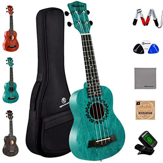 GetUSCart RANMING Ukulele Soprano Ukelele for Kids Adults Beginners 21 Inch Ukuleles Starter Bundle Kit with Gig Bag Strap Nylon String and Tuner Premium Basswood Blue Ukalalee for Kids