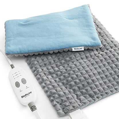 Picture of Bedsure Weighted Heating Pad with Massager - Electric Heating Pad for Back Pain Relief with Massaging Vibrations, 6 Settings, 9 Relaxing Combinations, 12 x 24, 5lbs, Grey