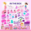 Picture of Dollhouse w/ 2 Princesses, 4 Unicorns and Dog Dolls - Pink / Purple Dream House Toy for Little Girls - 4 Rooms w/ Garden - Pretend Play for Toddlers w/ Furniture and Accessories - Girls Ages 3 - 6