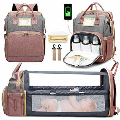 Picture of 3 in 1 Diaper Bag Backpack with Changing Station, Travel Bassinet Foldable Baby Bed, Baby Bag Portable Crib, Mummy Bag, Large Capacity, Waterproof, USB Charging Port