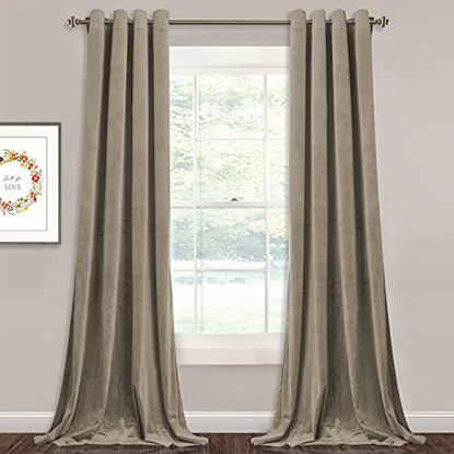 Picture of StangH Camel Beige Velvet Curtains - Thermal Insulated Winter Curtains for Living Room, Grommet Light Blocking Summer Shades for Bedroom / Den / Dorm, W52 x L96, 2 Panels