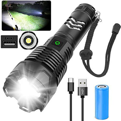 Picture of Rechargeable LED Flashlights High Lumens, 120000 Lumen Super Bright Powerful Tactical Flashlight, Type-C Fast Charge, 5 Light Modes, Zoomable, IPX6 Waterproof for Outdoor Camping Emergencies