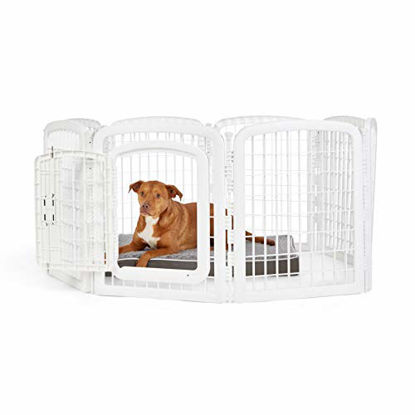 Picture of Amazon Basics 8-Panel Plastic Pet Pen Fence Enclosure With Gate - 59 x 58 x 28 Inches, White