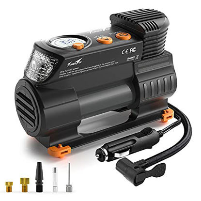 Picture of Air Compressor Tire Inflator: Portable 12V DC Air Pump for Car Tires 100PSI Tire Pump with Digital Pressure Gauge, LED Emergency Lights for Car, Bicycle, Moto, SUV, Ball (TowerTop TF-100)