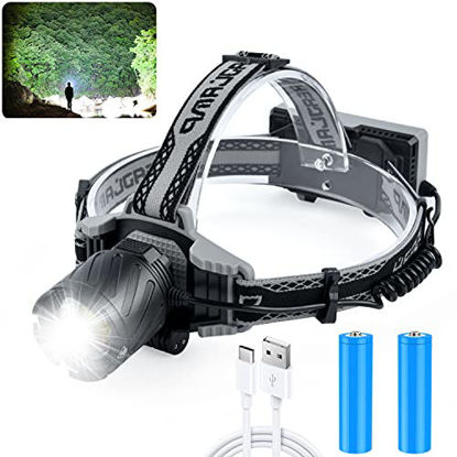 Picture of XHP99 Head Lamp Outdoor Led Rechargeable Headlamp for Adults,100000 Lumens Rechargeable HeadLamps, Digital Power Display, Zoomable, 4 Modes, Red &Blue Warn Light (Batteries Included) (M)