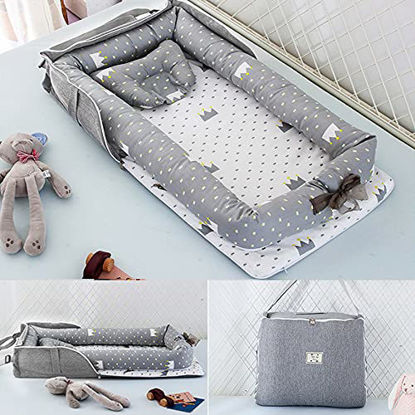 Picture of Baby Lounger Nest Bassinet for Bed, Portable Baby Co-Sleeping Cribs & Cradles for Bedroom and Travel, 100% Soft Cotton Baby Bed (Crown Bag)