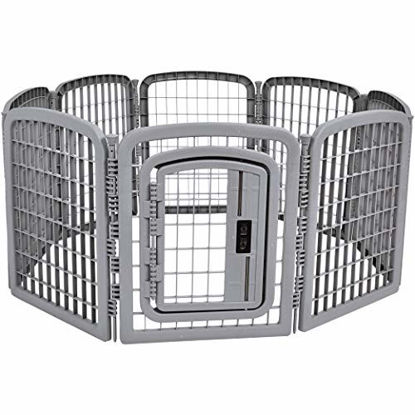 Picture of Amazon Basics 8-Panel Plastic Pet Pen Fence Enclosure With Gate - 59 x 58 x 28 Inches, Grey