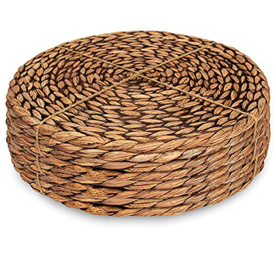 Picture of CENBOSS Beautiful Woven Placemats Round Placemats for Dining Table (Brown Wash, 13.5" Set of 8)