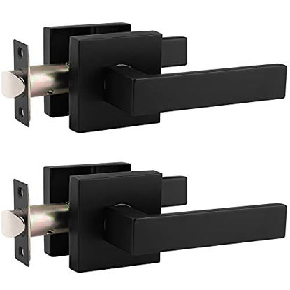 Picture of 2 Pack Probrico Square Door Lever Door Lock Handle Lockset Keyless Doorknobs Passage Knobs Lockset Interior Hallway Passage Closet DL01-BK-PS in Black