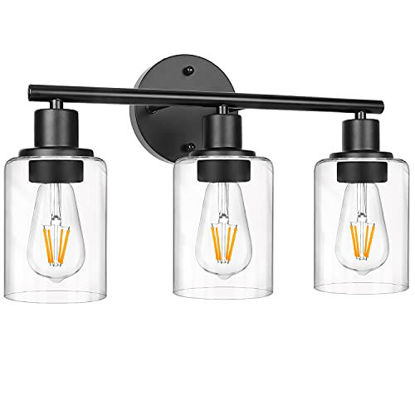 Picture of 3-Light Bathroom Light Fixtures, Black Bathroom Wall Lights, Modern Bathroom Vanity Light with Clear Glass Shade, Bathroom Wall Lamp for Mirror Kitchen Bedroom Living Room