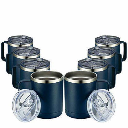 Picture of MEWAY 12oz Coffee Mug With Handle 8 Pack Bulk,Stainless Steel Insulated Travel Tumblers With Sliding Lid,Double Wall Vacuum Camping Cup for Hot & Cold Drinks Tea (Navy, 8)
