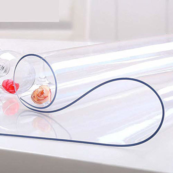 Picture of NECAUX Custom Multi-Size 1.5mm Thick Clear PVC Table Cover Protector - 40 x 60 Inch Eco Plastic Vinyl Rectangle Desk Office Top Pad Cover Glass Wood Dining Coffee End Tabletop Protective Mat