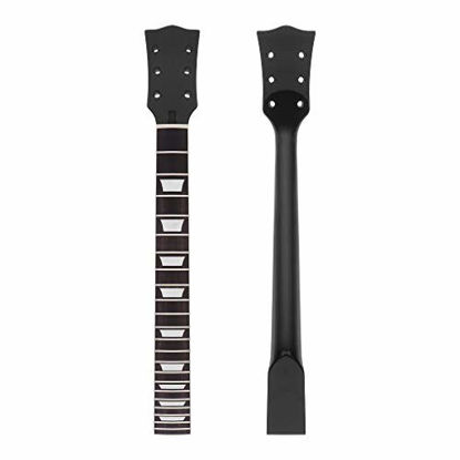 Picture of Alnicov Electric Guitar Neck DIY For Gibson LP Guitars Parts Replacement 22 Fret Maple Neck Rosewood Fretboard with White Trapezoid Dots Inlay Black Gloss 1