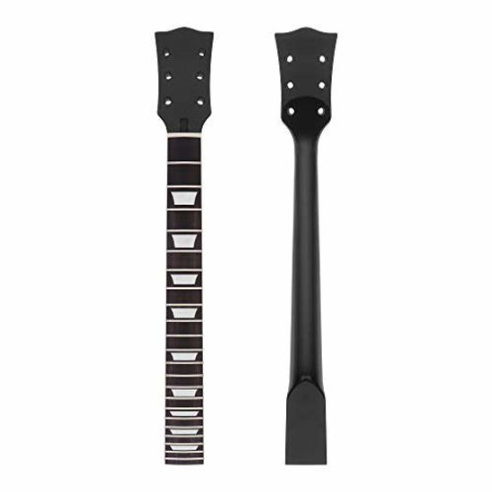 Picture of Alnicov Electric Guitar Neck DIY For Gibson LP Guitars Parts Replacement 22 Fret Maple Neck Rosewood Fretboard with White Trapezoid Dots Inlay Black Gloss 1