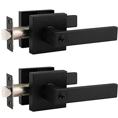 Picture of 2 Pack Probrico Interior Bedroom Entrance Door Lever Doorknobs Door Lock One Keyway Entry Keyed Alike Same Key Entrance Lockset in Black Each with 3 Keys