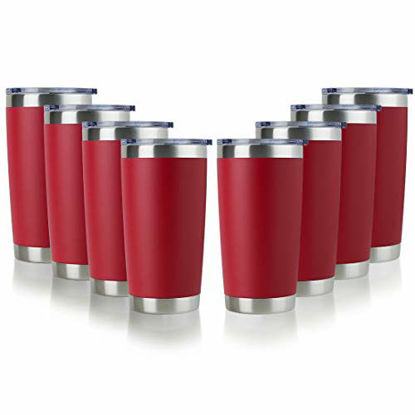 Picture of DOMICARE 20oz Stainless Steel Tumbler Bulk with Lid, Double Wall Vacuum Insulated Travel Mug, Powder Coated Coffee Cup, Red, 8 Pack