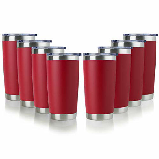 Picture of DOMICARE 20oz Stainless Steel Tumbler Bulk with Lid, Double Wall Vacuum Insulated Travel Mug, Powder Coated Coffee Cup, Red, 8 Pack