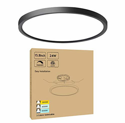 Picture of 15.8 Inch Black Dimmable LED Ceiling Light Flush Mount 24W 3000K-4000K-5000K Selectable, Ultra Thin 0.98", 120V, ETL Listed, for Kitchen Dining Room Bedroom