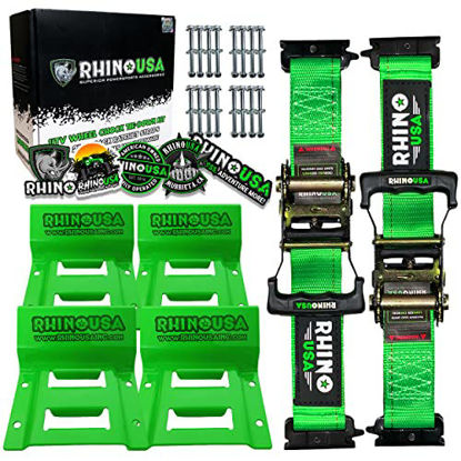 Picture of Rhino USA Wheel Chock Tie Down Kit - 1,986lb Guaranteed Max Break Strength - Ultimate Heavy Duty Trailer Tire Straps System for ATV, UTV, Lawn Mower + More - Guaranteed for Life