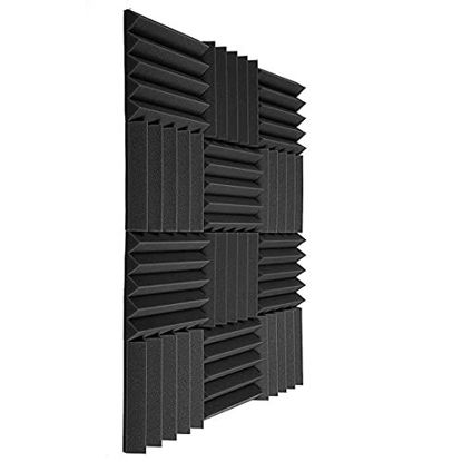 Picture of 24 Pack Acoustic Foam Panels 2" X 12" X 12", Fireproof Soundproofing Foam Noise Cancelling Foam for Studios, Recording Studios, Offices, Home Studios (Black)