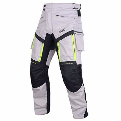 Picture of HWK Motorcycle Pants Cargo Pants Work Pants for Men Dirt Bike Adventure Dualsport Racing Riding Rain Waterproof Pant Hi-Vis 4-Season Armored All-Purpose (Waist34''-36'' Inseam34'') Silver