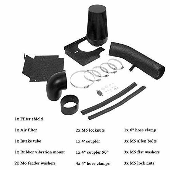 GetUSCart MOOSUN 4 inch Cold Air Intake Black Tube + Heat Shield for