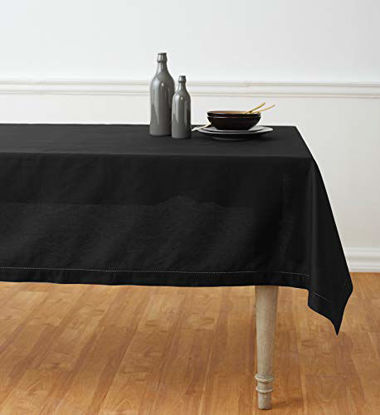 Picture of Solino Home Hemstitch Cotton Linen Tablecloth - 58 x 120 Inch, Natural Fabric Machine Washable - Black Tablecloth for Indoor and Outdoor use