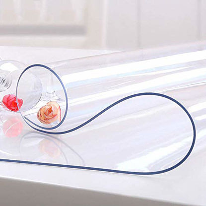 Picture of NECAUX Custom Multisize 1.5mm Thick Clear PVC Table Cover Protector - 40 x 68 Inch Plastic Table Pad Rectangular Tablecloth Kitchen Wood Furniture Protective Cover
