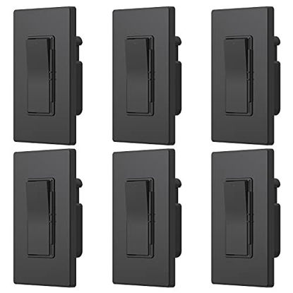 Picture of ELEGRP Digital Dimmer Light Switch for 300W Dimmable LED/CFL Lights and 600W Incandescent/Halogen, Single Pole/3-Way LED Slide Dimmer Light Switch, Wall Plate Included, UL Listed, 6 Pack, Matte Black