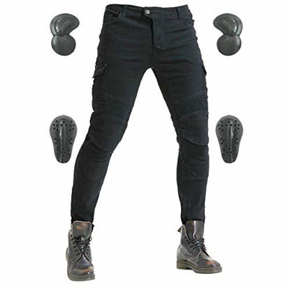 Picture of Men's Motorcycle Riding Pants Denim Jeans Protect Pads Equipment with Knee and Hip Armor Pads VES6 (Black, S=28)