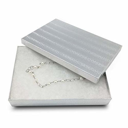 Picture of The Display Guys - Cardboard Jewelry Boxes With Cotton - 100 Pack - Silver Foil - #53 (5 7/16" x 3 15/16" x 1")
