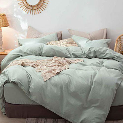 Picture of MooMee Bedding Duvet Cover Set 100% Washed Cotton Linen Like Textured Breathable Durable Soft Comfy (Sage Green, Queen)