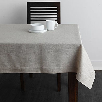 Picture of Solino Home 100% Pure Linen Tablecloth - 54 x 72 Inch Natural, Natural Fabric, European Flax - Athena Rectangular Tablecloth for Indoor and Outdoor use
