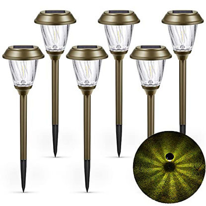 Picture of XMCOSY+ Solar Path Lights Outdoor 6 Pack, 10-25LM, Bubble Glass Lampshade & Stainless Steel, Auto on/Off, Waterproof Solar Powered LED Pathway Lights for Landscape Garden (Warm White)