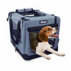 Picture of JESPET Soft Dog Crates Kennel for Pets, 3 Door Soft Sided Folding Travel Pet Carrier with Straps and Fleece Mat for Dogs, Cats, Rabbits, Grey Blue & Beige (26" L x 20" W x 20" H, Grey)