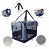 Picture of JESPET Soft Dog Crates Kennel for Pets, 3 Door Soft Sided Folding Travel Pet Carrier with Straps and Fleece Mat for Dogs, Cats, Rabbits, Grey Blue & Beige (26" L x 20" W x 20" H, Grey)