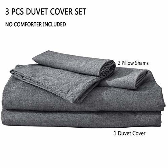 Picture of MooMee Bedding Duvet Cover Set 100% Washed Cotton Linen Like Textured Breathable Durable Soft Comfy (Dark Grey, Queen)